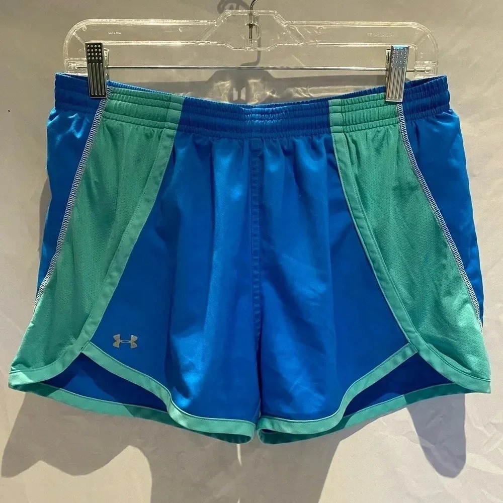Under Armour Women's Blue/Turquoise Lined Running Shorts, Size L